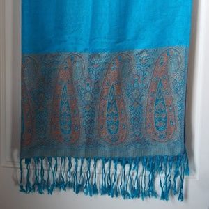 Bright Blue Patterned Pashmina Scarf Shawl
